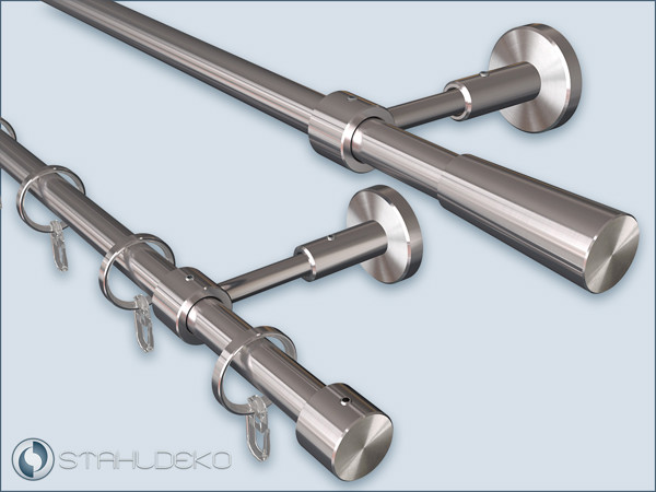 Edelstahl Vorhangstange Primo-16 einläufig Rohr-Durchmesser 16mm Ringe und Haken, für Wandbefestigung Edelstahl Vorhangstange Primo-16 einläufig Rohr-Durchmesser 16mm Ringe und Haken, für Wandbefestigung
