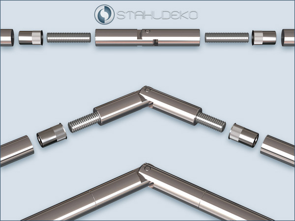 Erker-Gelenk 10, Edelstahl - V2A, Gewindeverbindung Rohr 10mm, für Dachschräge und Wandschräge