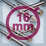Zweiläufige Gardinenstangen mit 16mm-Edelstahlrohr für Wandbefestigung Ø16 mm 2-läufige Edelstahl-Gardinenstangen für Befestigung an der Wand