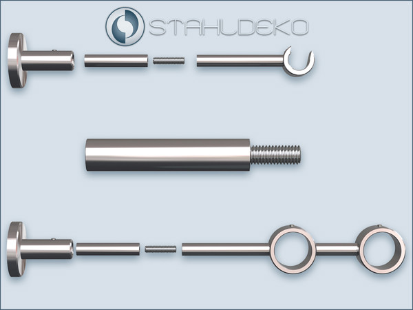 Trägerverlängerung für Gardinenstange: Verlängerung für die Stangen-Träger Top und Primo, V2A - Edelstahl Trägerverlängerung für Gardinenstange: Verlängerung für die Stangen-Träger Top und Primo, V2A - Edelstahl