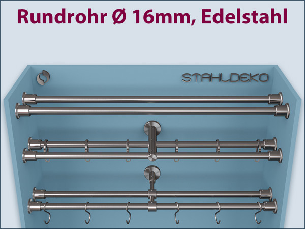 Vorhangstange Wandlager-16mm zweiläufig nach Ihren Wünschen kombinieren,  Wand zu Wand Montage Vorhangstange Wandlager-16mm zweiläufig nach Ihren Wünschen kombinieren,  Wand zu Wand Montage
