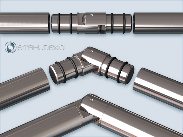 Erker-Gelenk aus V2A Edelstahl für Rohr Ø 20mm. Winkel von 75° bis 285° Gelenk für Rohre mit 20mm-Durchmesser aus V2A Edelstahl