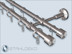 Edle doppellauf Stilgarnitur, 16mm Durchmesser, Top-16 Stangenhalterung, Zylinder Endknöpfe, mit Vorhangringen und Haken, aus Edelstahl