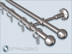 Elegante Stilgarnitur, doppelläufig, 16mm Edelstahlrohr, Top-16 Stangenträger, Kugel Endknöpfe, inkl. Ringe und Gardinenhaken