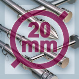 2-läufige Edelstahl-Gardinenstangen mit 20mm-Durchmesser für Wandbefestigung Ø20 mm V2A-Edelstahl Gardinenstangen 2-läufig für Montage an der Wand
