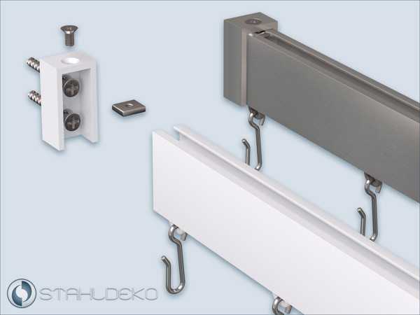 Wandlager für eckiges Aluprofil 14x35 mm, Edelstahloptik oder weiß Wandlager für eckiges Innenlauf-Aluprofil 14x35 mm, Edelstahl oder Weiß