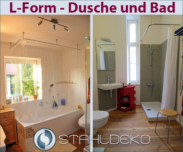 Edelstahl oder Weiß, mit Innenlaufprofil, Wand- Deckenbefestigung Duschstange L-Form barrierefrei, für Dusche oder Badewanne