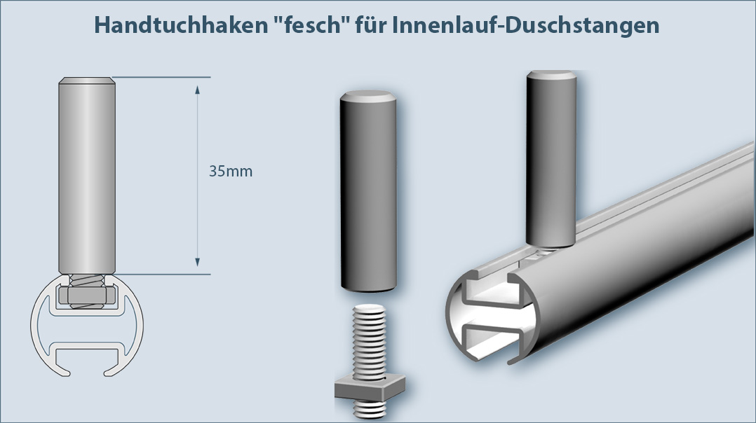 Bademantelhaken für rundum gebogene Duschvorhangstangen