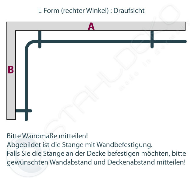 gebogene Gardinenstange L-Form, 1x mit 90° gebogene Gardinenstange