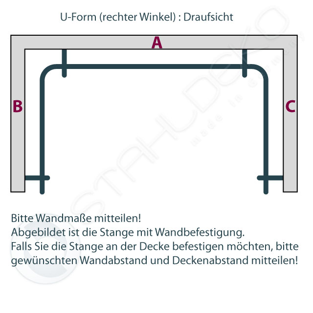 Vorhangstange gebogen in U-Form, Jede unsere Vorhangstange können wir auch in U-Form biegen