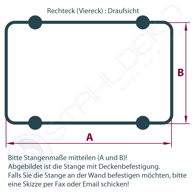 Als Rechteck gebogene Vorhangstangen, in geschlossener Form