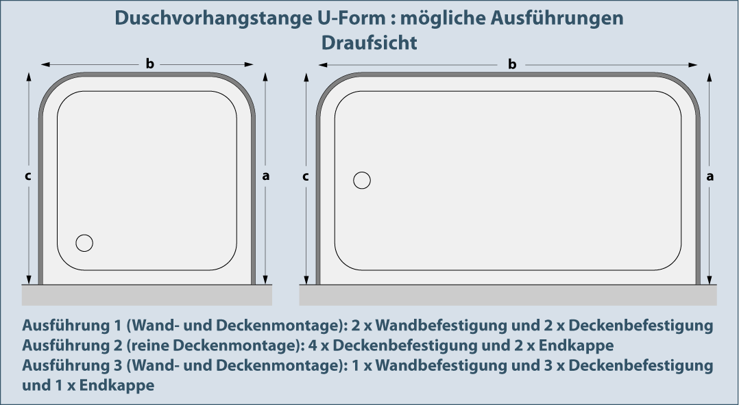 Barrierefreie Duschvorhangstangen U-Form Ausfuehrungen