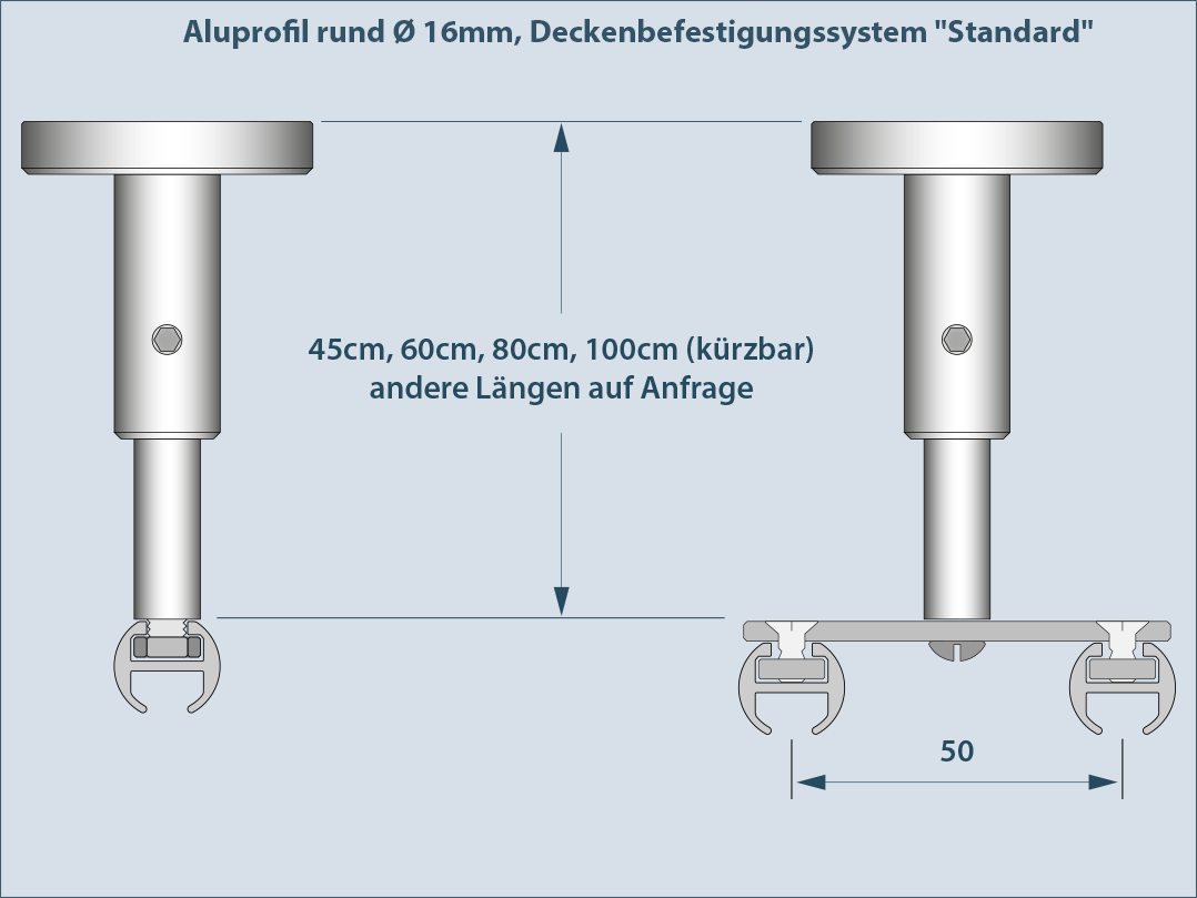 Deckenbefestigung für Aluprofil rund 16mm