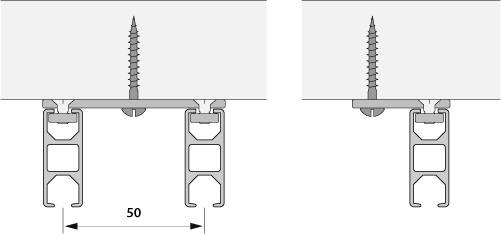 Deckenbefestigung direkt an der Decke, eckiges Aluprofil 14x35mm