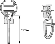 Drehgleiter mit Überklipshaken für runde Innenlaufschiene mit 20mm-Durchmesser