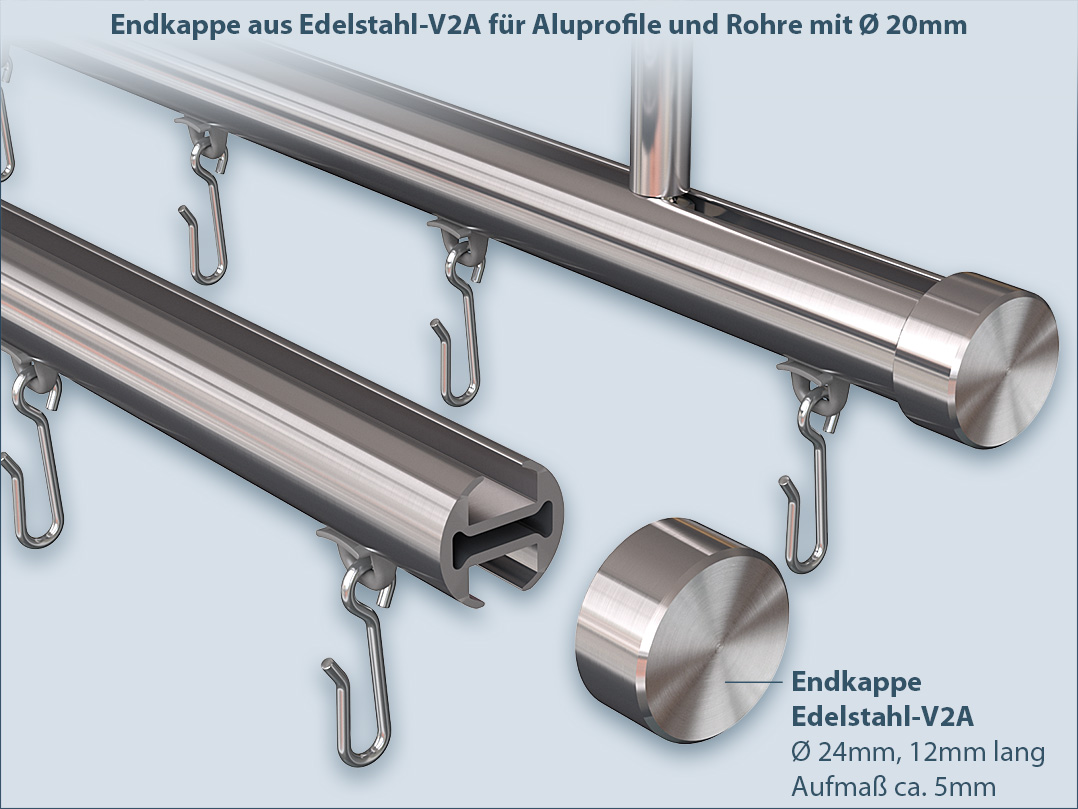 Endkappe Edelstahl Duschvorhangstange U-Form barrierefrei