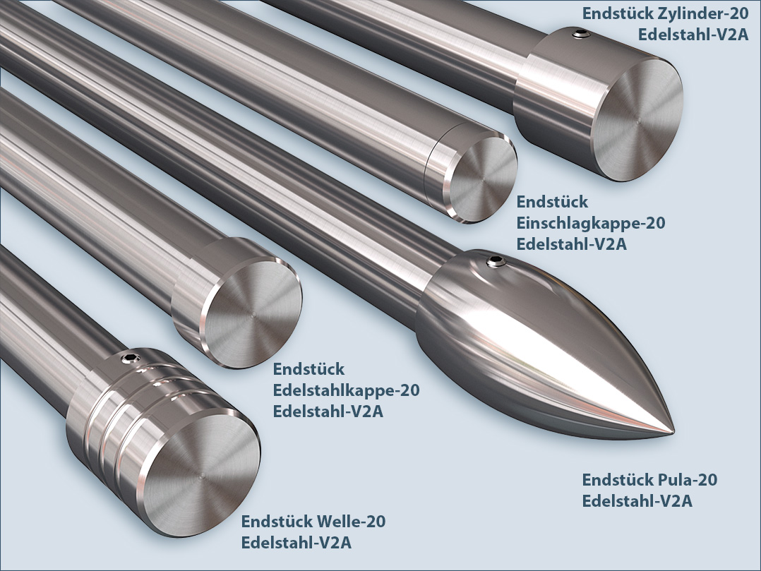 Bestellen Sie gewünschte Endstücke für Ihre Gardinenstange mit Edelstahlrohr 20mm