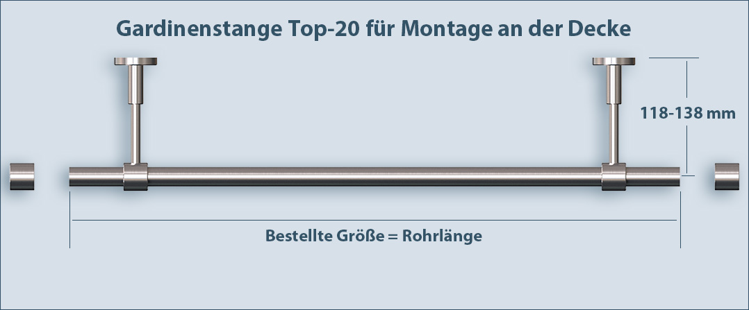 Richtige Länge bestellen: Gardinenstange top-20- 1lfg. für Deckenmontage