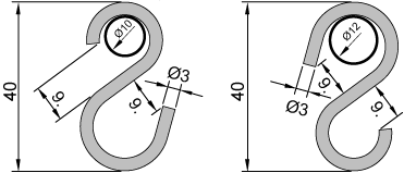 Haken aus Edelstahl S-Form für 10 und 12mm Stangen
