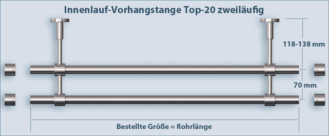 Richtige Länge bestellen: Innenlauf-Vorhangstange doppelläufig Top-20