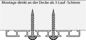 Montage an der Decke 3-lauf Schienen für Flächenvorhang