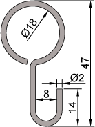 Haken, stahl vernickelt, Maßzeichnung