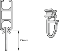 Vorhanggleiter mit eckiger Innenlauf-Vorhangschiene 14x35mm