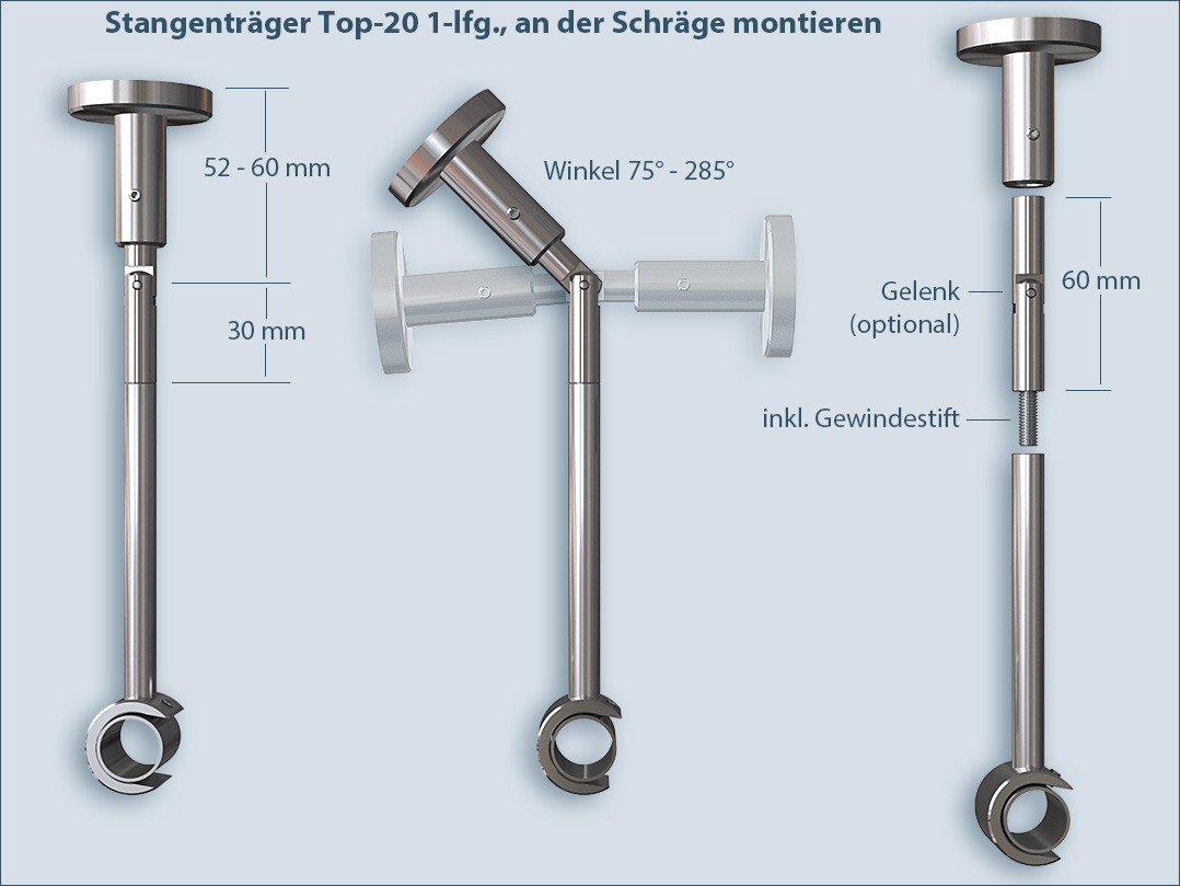 Montage Gardinenstangen an Dachschräge oder Wandschräge top-20 1-läufig