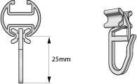 X-gleiter mit Faltenlegehaken und runde Vorhangschiene mit 20mm Durchmesser
