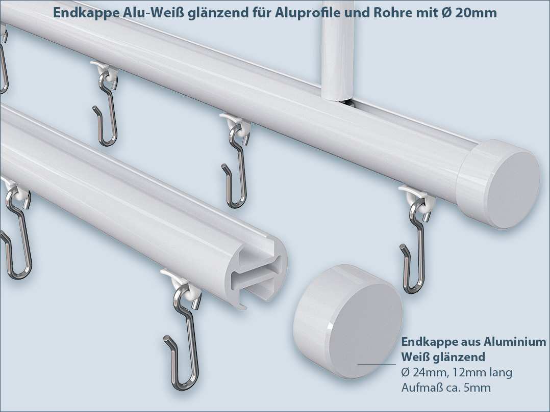 Innenlauf - Duschvorhangstange Ø 20mm, gerade, Edelstahl, Schwarz oder Weiß,  Wand- oder