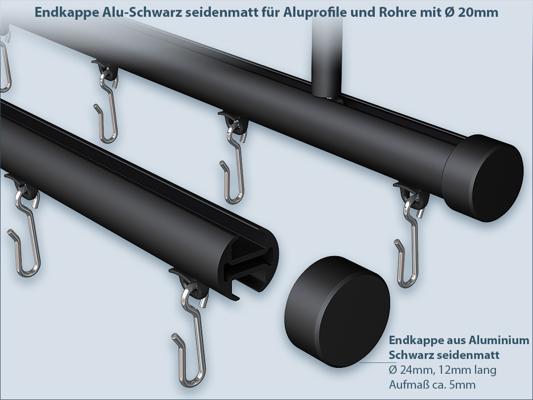 Schwarze Alu - Endkappe: Stange für Duschvorhang Viertelkreis-Form Eckdusche