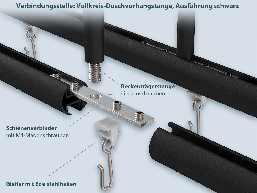 Ring-Form schwarze Duschvorhangstangen, die Enden sind verbunden