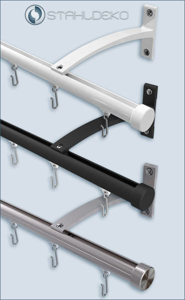 Gardinenstange Bend 1-läufig, Aluminium-Innenlaufprofil 20mm in Edelstahl-Optik, schwarz oder weiß