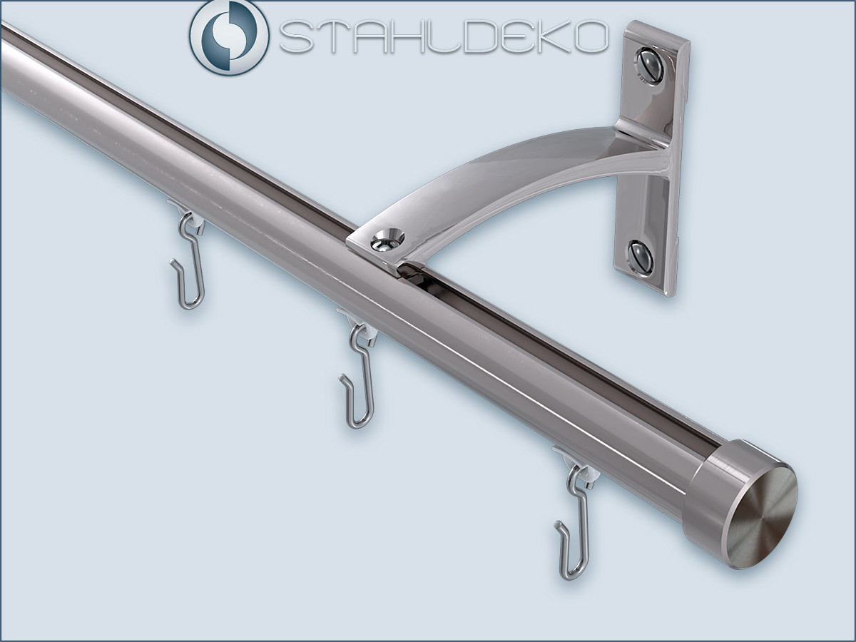 Gardinenstange Bend 1-läufig, Aluminium in Edelstahl-Optik, schwarz oder weiß