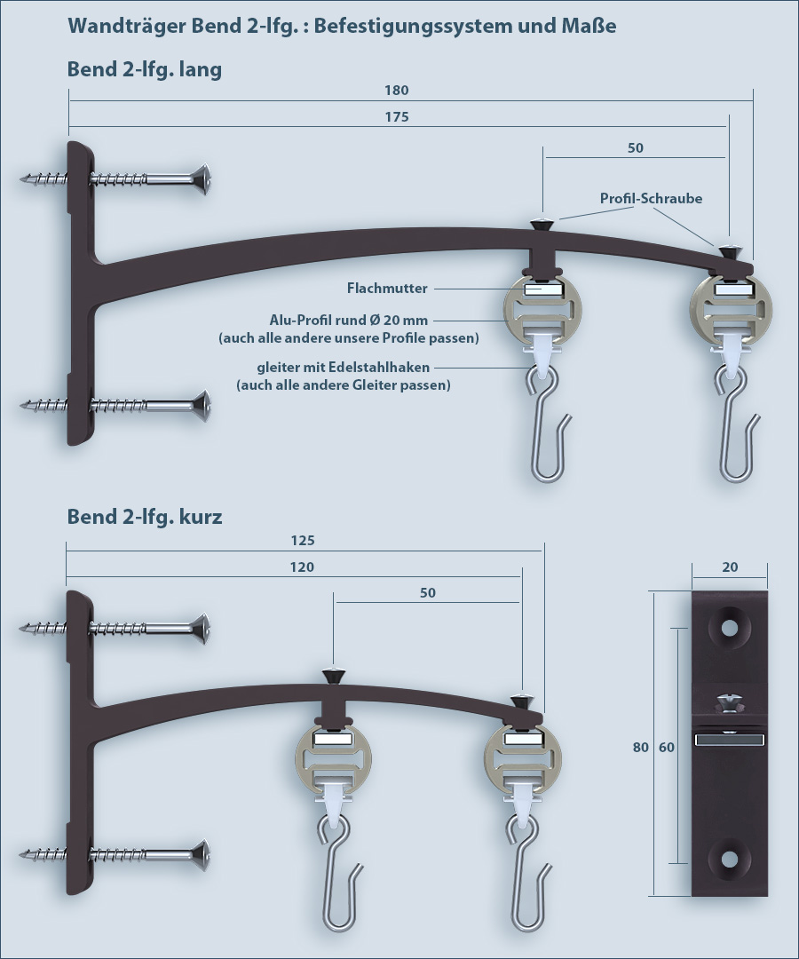 Vorhangstange Bend Befestigung Wand-Montage 2-lauf