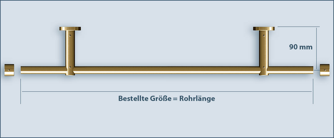 Richtige Länge bestellen: Messing Gardinenstange Pfosten-16 - 1lfg. für Wandmontage