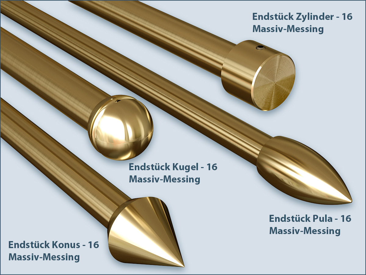 Messing Pfosten-16 Gardinenstange einläufig, Rohr-Durchmesser mm, - 16