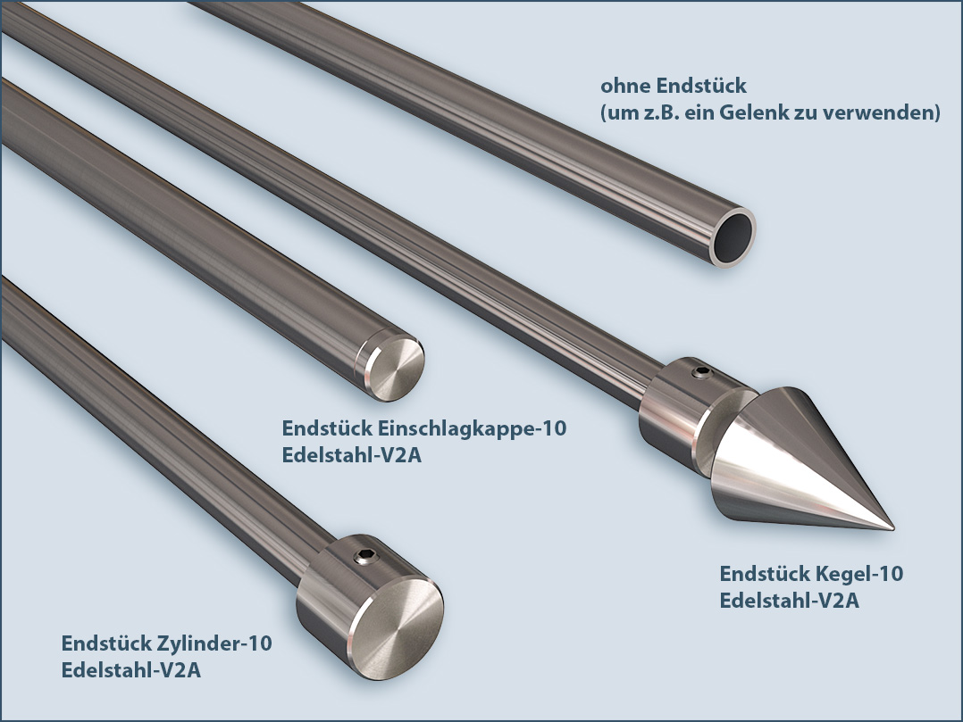 Endstücke aus Edelstahl für Gardinenstange mit 10mm-Rohren