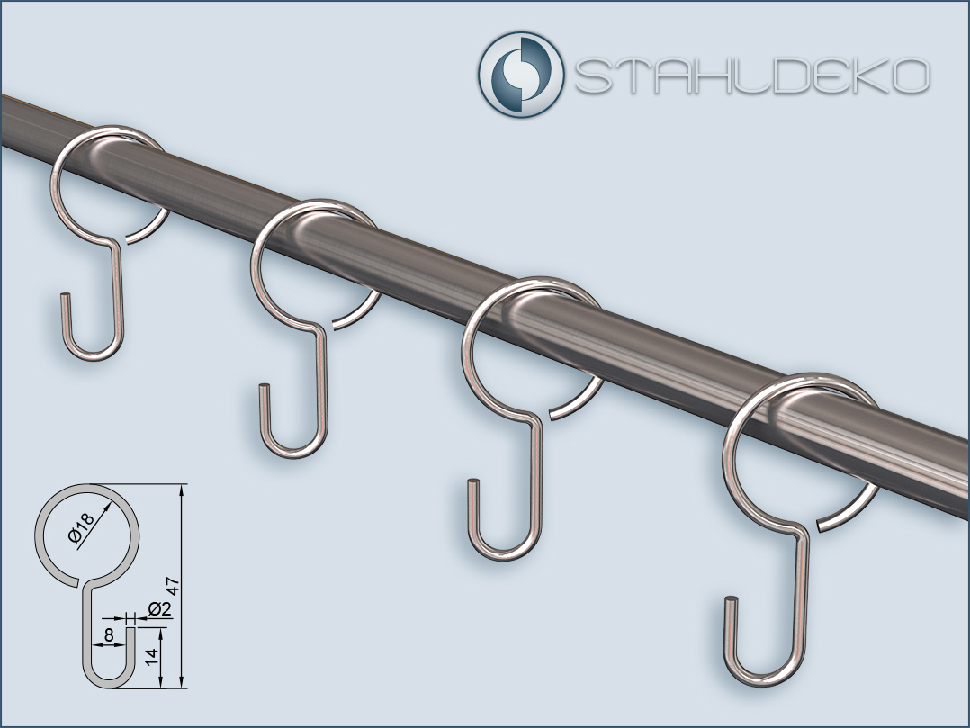 Stahlhaken vernickelt für Rohre und Stangen mit 10mm-Durchmesser