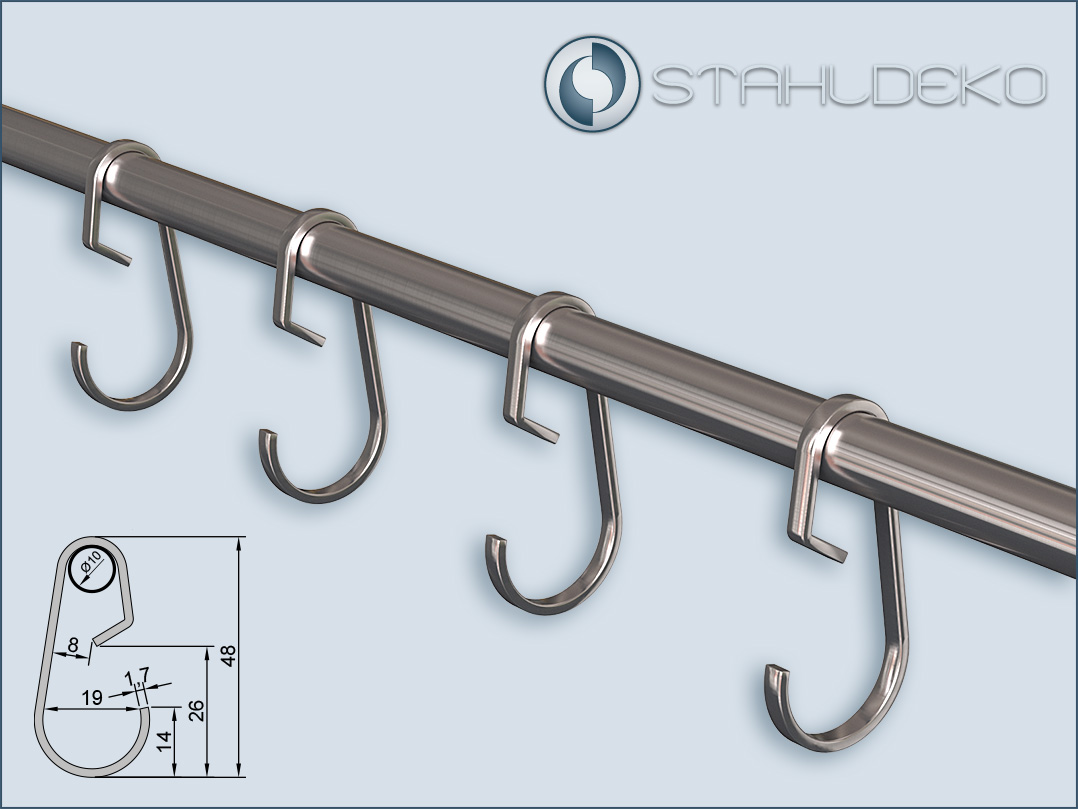 Hochwertiger Doppel-Haken aus V2A Edelstahl zur Wandmontage, geeignet zum  Aufwickeln von Seilen. Edelstahlhaken RB-102 von Sugatsune / LAMP® (Japan)