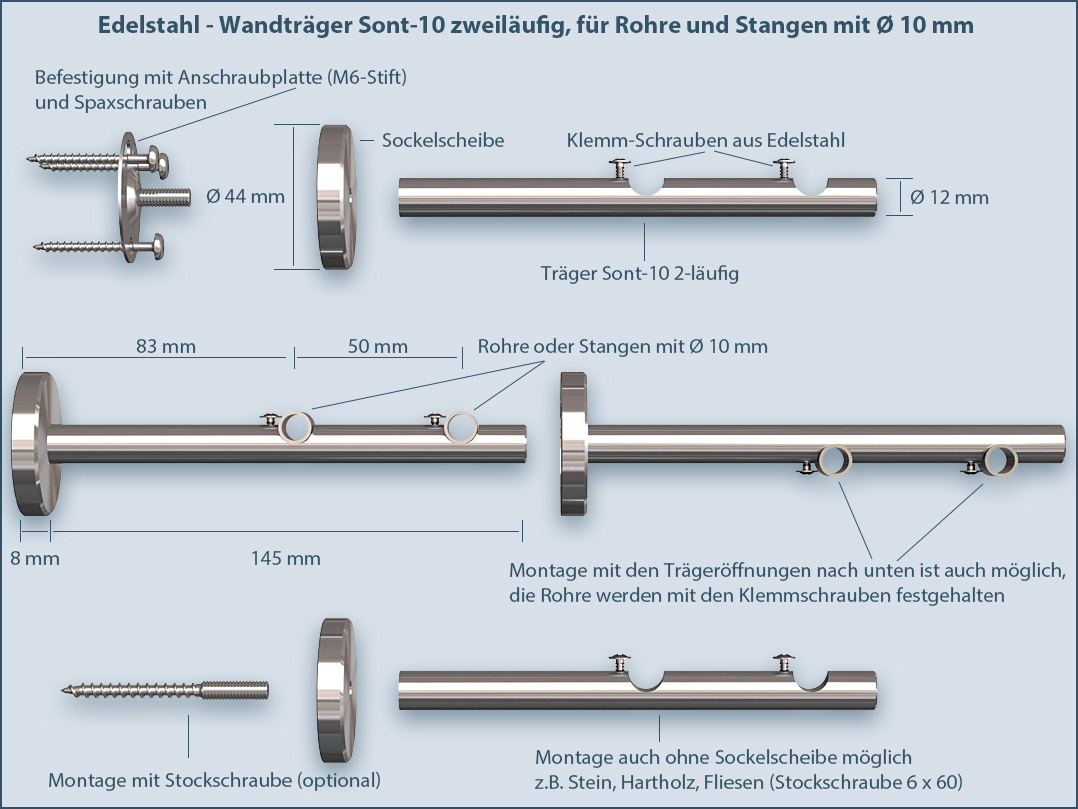 Vorhangstange Sont-10 2-läufig Montagesystem für die Wandbefestigung