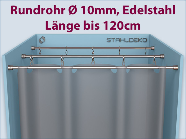 Vorhangstange komplett in Edelstahl, Wandlager für 10mm -Durchmesser Rohre und Stangen