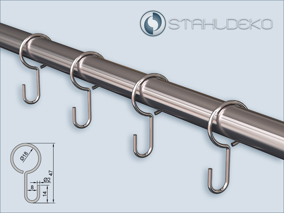 Stahlhaken vernickelt für Relinge mit 16mm-Durchmesser