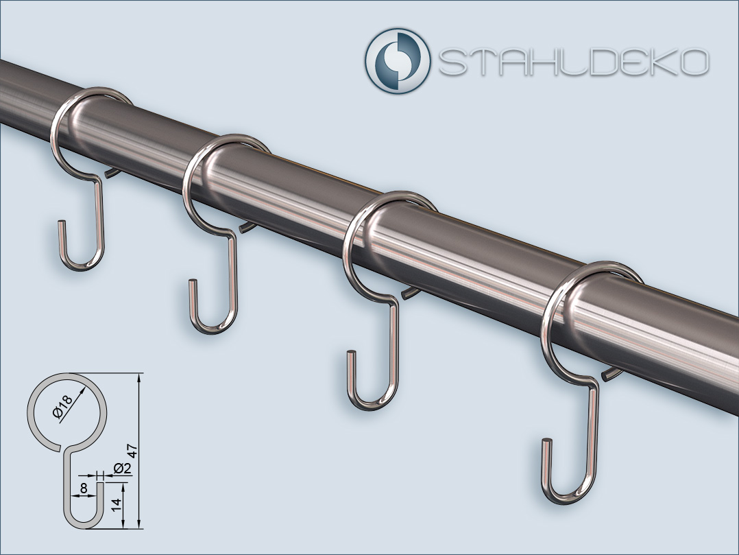 Stahlhaken vernickelt für Vorhangstangen mit 16mm-Durchmesser