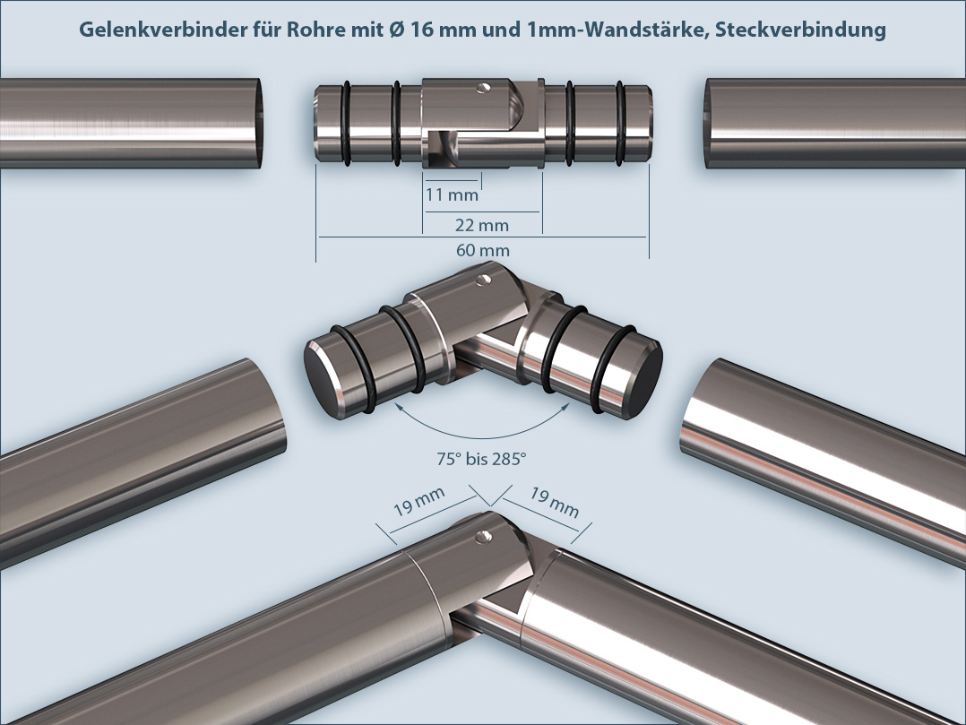 Rohr 16, V2A - Edelstahl.