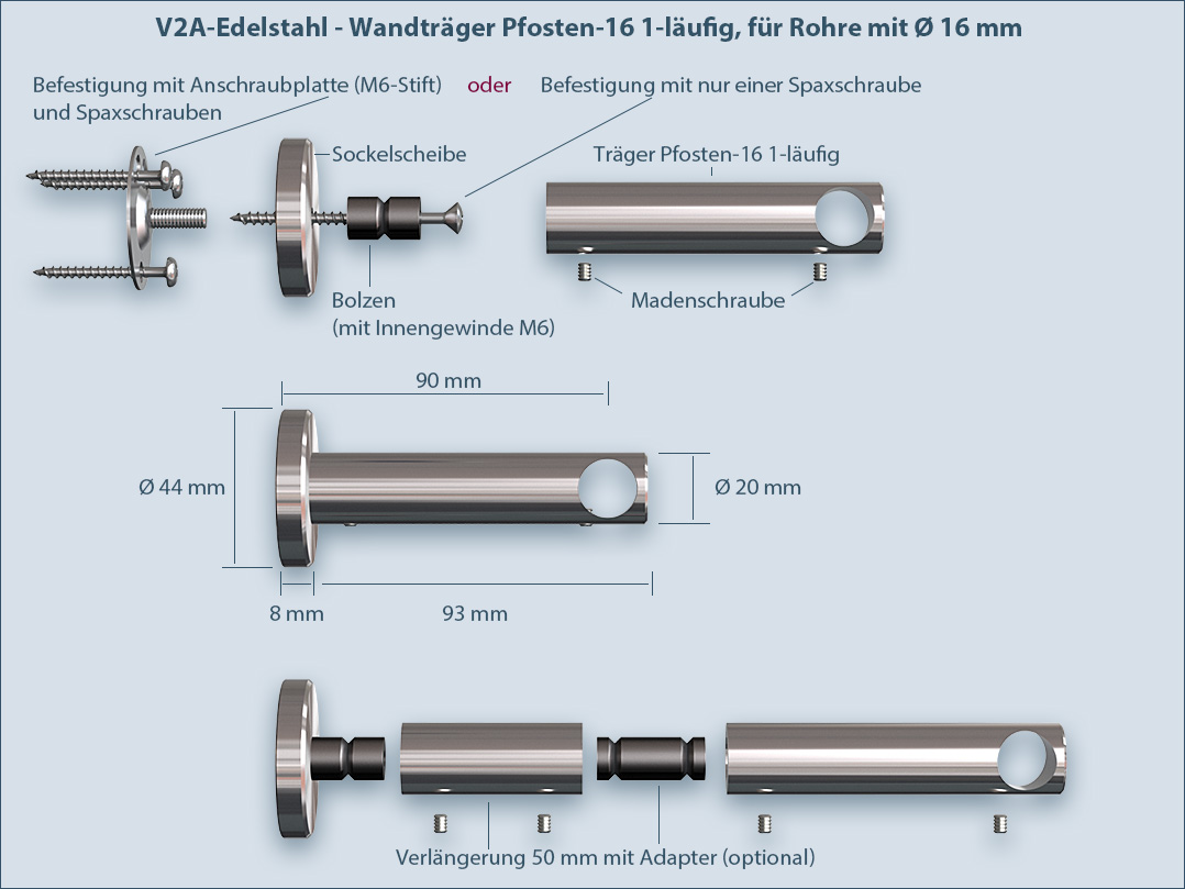 Montage-Anleitung: Zwischenträger Pfosten-16 einläufig für Wand-zu Wand - Vorhangstangen