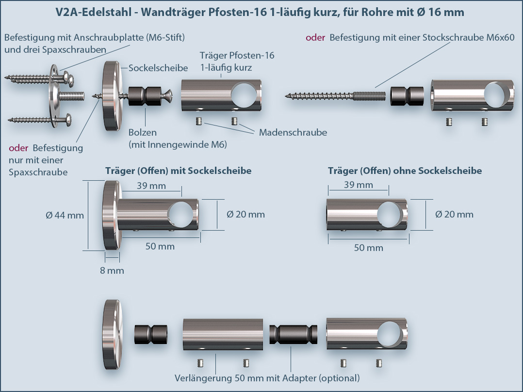 Küchen-Reling aus Edelstahl, system Pfosten16, Reling-Haken, Design  Küchenartikel.