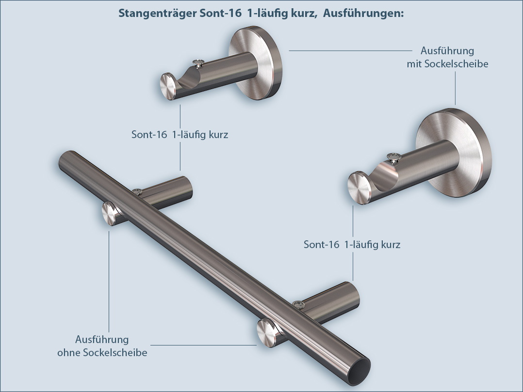 Halter für Stangen und Rohre sont-16mm 1-läufig kurz Verwendung auch als Relingstange Handtuchstange