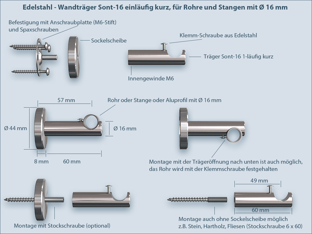 Befestigung und Montage: Halter für Rohre und Stangen Sont-16mm kurz Anleitung
