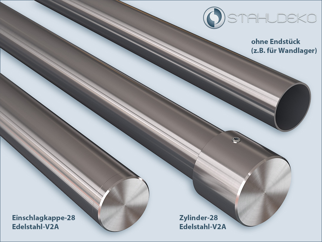 Endstuecke für Stangen und Rohre mit 28mm-Durchmesser aus Edelstahl